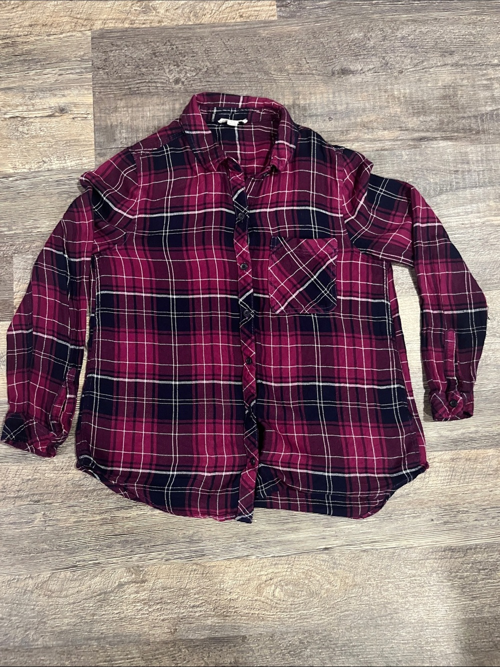 beachlunchlounge Raspberry and Black Plaid Button-Down Shirt